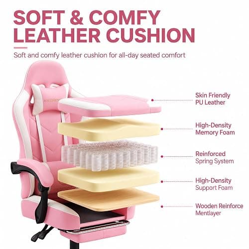 Mistpeople Gaming Chair, Ergonomic High Back Computer Chair with Footrest, Lumbar Support & Pocket Spring Cushion, Comfortable Swivel Home Office Desk Chair for Adults thumbnail 4