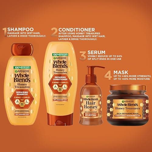 Garnier Whole Blends Honey Treasures Repairing Mask, for Dry, Damaged Hair, 11.5 Fl Oz, 2 Count (Packaging May Vary) thumbnail 5