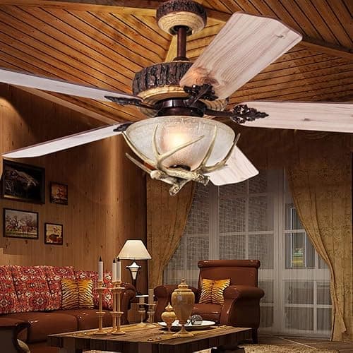 Morpholife Antler Rustic Ceiling Fan with Lights and Remote, Modern Chandelier Fan Light, Indoor Cabin Electrical Fan with 5 Wood Blades for Hunting, Farmhouse, Bedroom, Living Room (52", Red Bronze) thumbnail 2