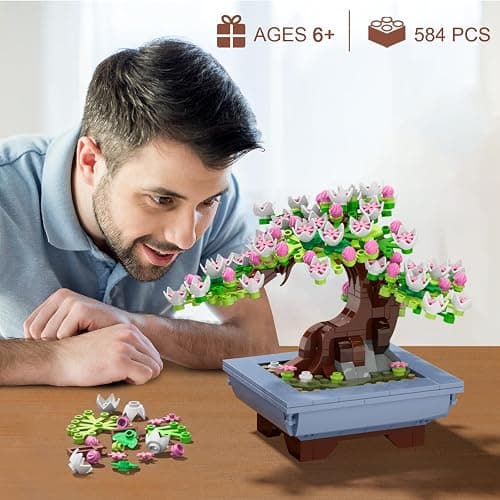 HOGOKIDS Cherry Blossom Flowers Building Set - 584PCS 4 Seasons Bonsai Tree Building Block Toy, Botanical Collection DIY Plant Home Office Decor for Adults, Flora Birthday Gift for Kids Girls Boys 6+ thumbnail 8