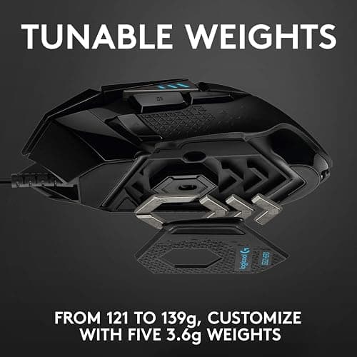Logitech G502 HERO High Performance Wired Gaming Mouse, HERO 25K Sensor, 25,600 DPI, RGB, Adjustable Weights, 11 Buttons, On-Board Memory, PC/Mac thumbnail 3