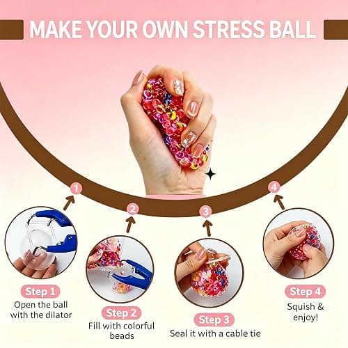 RandJ DIY Stress Ball Making Kit, Squishy Maker Kit with Blank Skins & Air Pump, Add Water to Make Your Own Crunchy Stress Balls for Adults, Transparent Squeeze Toy thumbnail 3