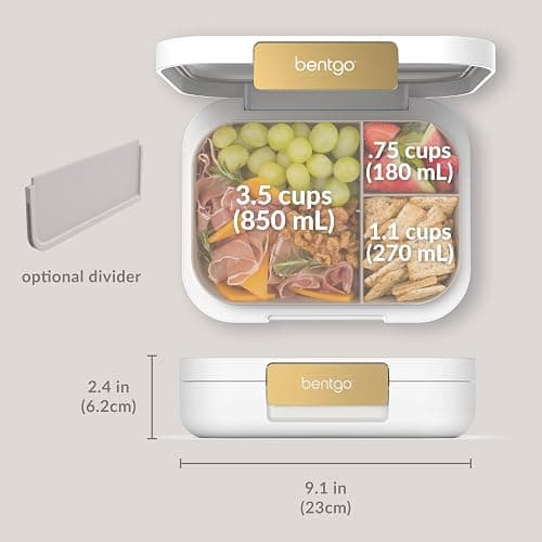 Bentgo Modern - Adult & Teen Bento Lunch Box; 3-4 Compartments, Leak-Resistant, 5.5 Cup Capacity/44 fl oz, Improved Locking Clips, Reusable, BPA-Free, Dishwasher/Microwave Safe Tray (White) thumbnail 2