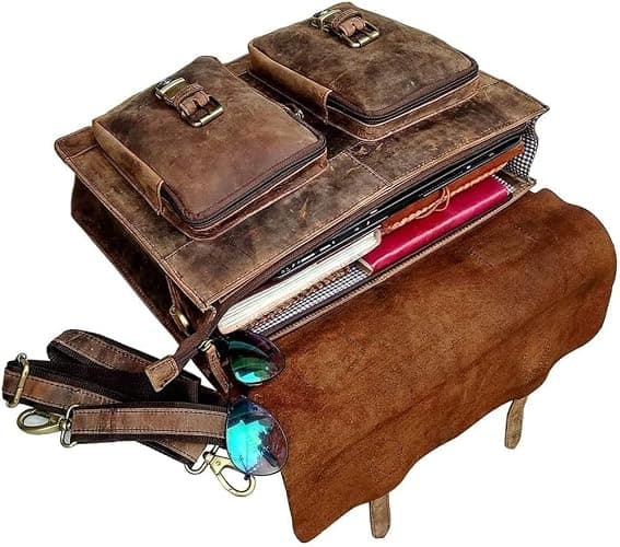 cuero Retro Brown Laptop Messenger Bag Office Briefcase Crossbody Travel Bag For Men And Women Bag Office Laptop Bag thumbnail 3