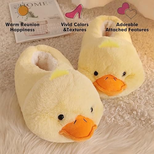 Cute Farm Animal Slippers for Women - Fuzzy Plush Winter Duck Teddy Puppy Dachshund Dog Pig Cow House Shoes with Warm Lining, Non-Slip Sole, Cozy Animal Slippers for Indoor/Outdoor thumbnail 5