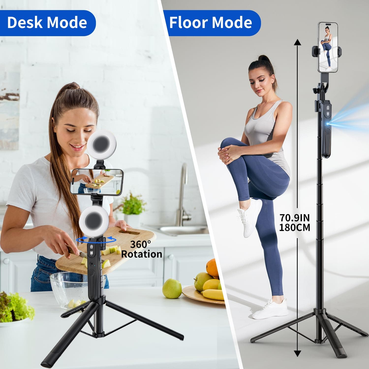 yAyusi Auto Face Tracking Tripod 360° Rotation with Light, No App, 180cm Phone Tripod & Selfie Stick with Remote for Cell Phone 4"-7", Motion Sensor Phone Tripod for Vlog/Live Stream/Video Recording thumbnail 2