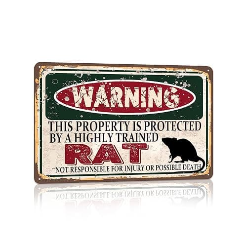RCXsigns Vintage Rat Metal Sign， Warning this property is protected bY a highly trained Rat Sign Funny Tin Signs 12x8 Inch - Image 1