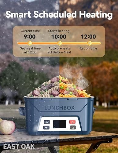 EAST OAK Heated Lunch Box for Men, Electric Lunch Box for Adults, 5.5 Cups Cordless Portable Food Warmer, Rechargeable Self Heating Food Heater with Memory Function, Automatic Keep Warm(Classic Blue) thumbnail 4