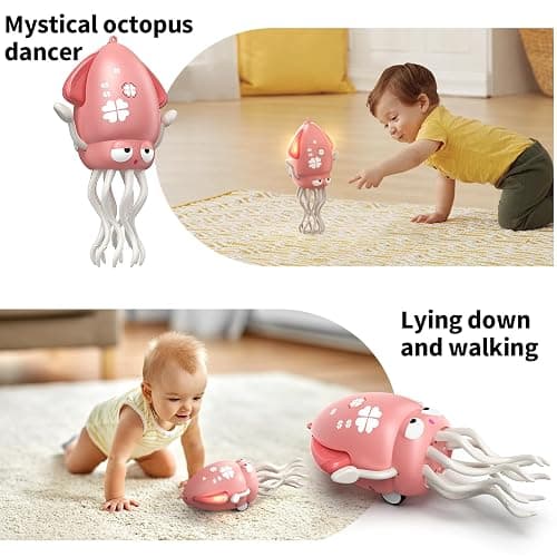SWTOIPIG Electric Dancing Octopus Toy with Led Light and Music, Kids Electric Crawling Octopus Tummy Time Toys, Rechargeable Interactive Sensory Toys for Christmas Birthday Gift (Pink) thumbnail 3