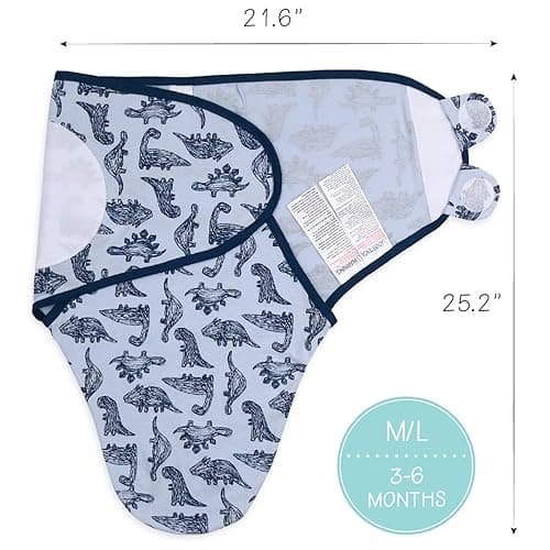 The Peanutshell Baby Swaddle Blankets Set of 3 - Baby Boy Sleep Sack for Newborn, Newborns Sack 0-3, 3-6 Month Swaddles, Soft & Breathable Cotton - Blue Dinosaur (S/M) thumbnail 8