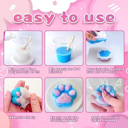 HOOLYUK Taba Squishy Kit, DIY Squishy Making Kit 1:1 AB Liquid Silicone, FuFu Squishy Kit with Mold, Flocking Powder - Stress Relief Entertainment Gifts for Any Occasion thumbnail 3