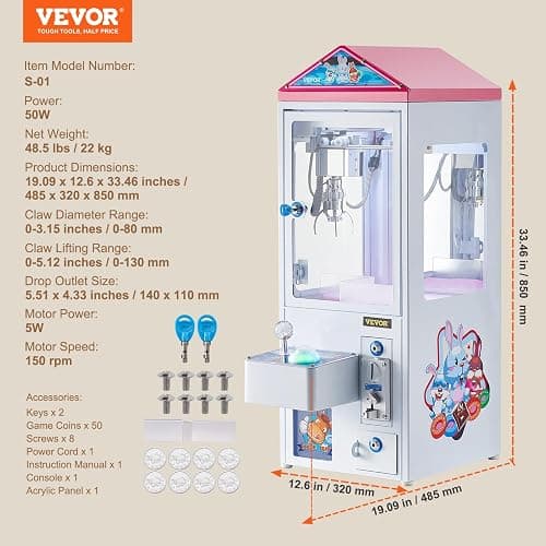 VEVOR Claw Machine, 0-3” Jaw Diameter 0-5” Jaw Lifting, Crane Prize Grabber Commercial Arcade Game Toys, Cool Fun Grab-and-Win Machine w/Light and Sound, Dispenser Vending Toy for Kids,Boys &Girls thumbnail 3