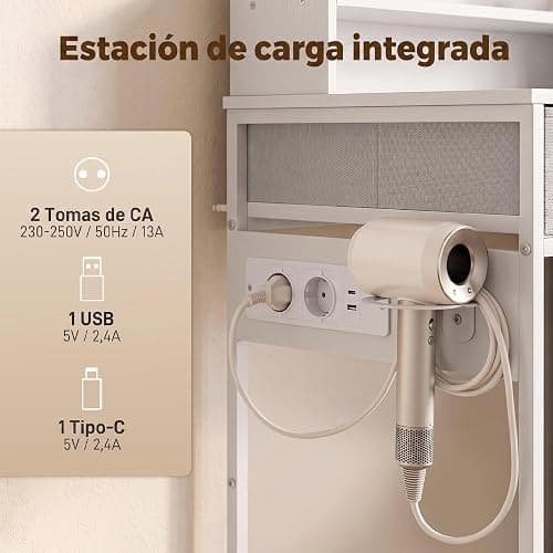 HOMCOM Tocador de Maquillaje con Espejo LED con Estación de Carga Blanco | Tocador, 3 Colores de Luz, 4 Cajones, 5 Estantes Abiertos, Soporte para Secador, Estructura Metálica, para Dormitorio thumbnail 5