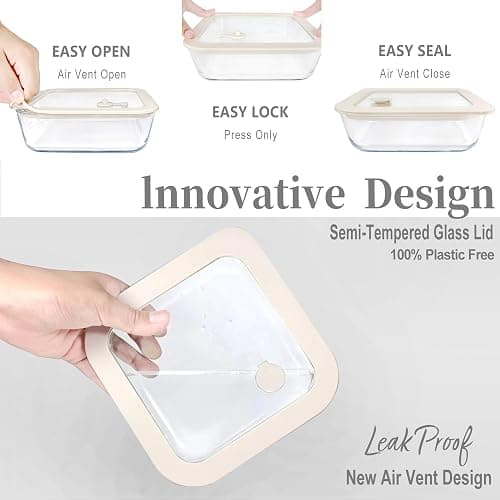 Urban Green Glass Food Container Set with Glass Lid, 6 Pack, Food Storage Containers Set, Airtight, LeakProof, Micowave Safe, 100% Plastic Free, Meal Prep Containers (White Color) thumbnail 3