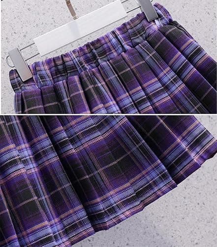 Satdflie Cartoon Girls Jk School Uniform Sets Short Sleeve Crewneck T Shirt and Plaid Pleated Mini Skirt 2 Piece Outfits Set thumbnail 6