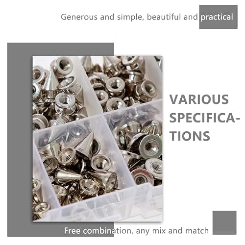 359Pcs Punk Spikes and Studs Kit Metal Cone Spike Studs Rivets 8 Sizes with Install Tools Clothing Stud Kit for Clothing Jacket Shoes Wallet Leather DIY Craft Accessories thumbnail 7