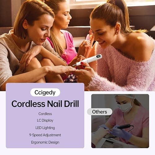 Electric Nail Drill Kit Professional - 9 Speed Cordless Electric Nail File with LED Display, Portable Nail Drill Machine for Acrylic Gel Nails, Hand Feet Trimmer Buffer Tool for Women Men Baby White thumbnail 7
