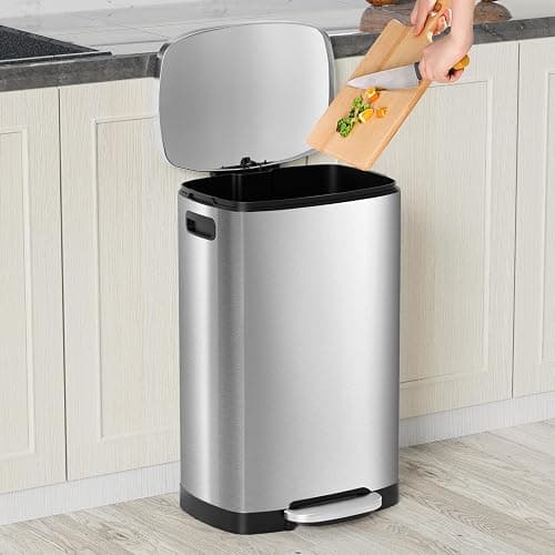 KdbK 13 Gallon Trash Can with Lid, 50L Fingerprint Proof Stainless Steel Kitchen Trash Can with Removable Inner Bucket and Lid Soft Close, Pedal Rubbish Bin for Home Office thumbnail 2