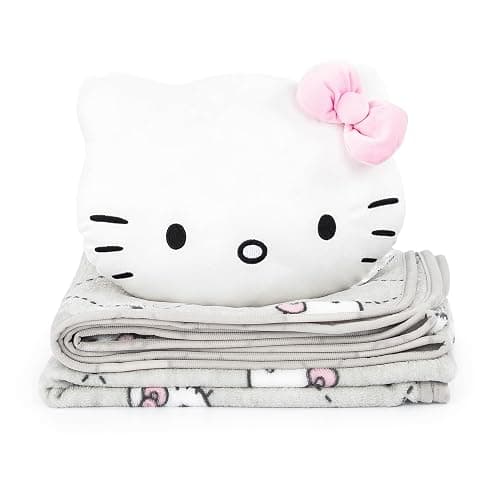 Jay Franco Hello Kitty Nogginz Set - 40 x 50 Inch Lightweight Travel Throw Blanket & Pillow - Super Soft Pink Bow 2 Piece Bedding Set thumbnail 4