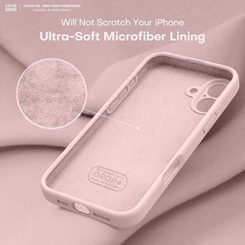 LOVE 3000 Designed for iPhone 16 Case, Premium Silicone with [Soft Anti-Scratch Microfiber Lining] Shockproof Protective Phone Case for Men Women Girls 6.1", Chalk Pink thumbnail 5