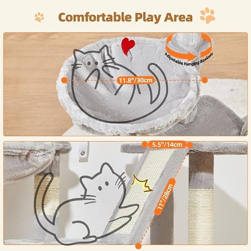 Taoqimiao Cat Tree,38.2-Inch Cat Tower for Indoor Cats,Suitable for Kittens with Luxurious cat condo with Adjustable Baskets and Luxurious Perch Light Gray MS029SW thumbnail 5
