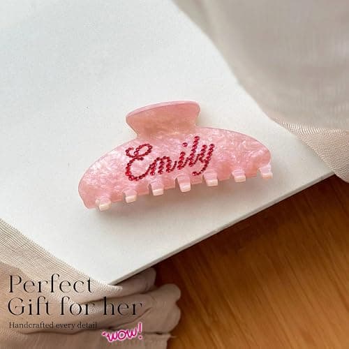 Personalized Colorful Name Hair Claw Clips for Women,Custom Hair Clips with Diamond,Cute Hair Accessories 4",Handmade Rhinestones Hair Clamp Gifts for Mom,Bride,Wife,Bridesmaid,Couples(Pink Sugar) thumbnail 9