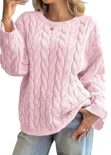 Cicy Bell Womens Oversized Cable Knit Sweaters Long Sleeve Chunky Pullover | Fall Clothes, Casual Trendy, Crewneck, Loose Fit, Pullover Tops, Winter Warm thumbnail 2
