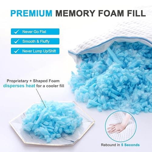 VVZ Cooling Shredded Memory Foam Pillows King Size 2 Pack, Adjustable Firm Bed Pillows for Side Back Stomach Sleepers, Luxury Gel Pillow for Hot Sleepers with Breathable Washable Cover thumbnail 5