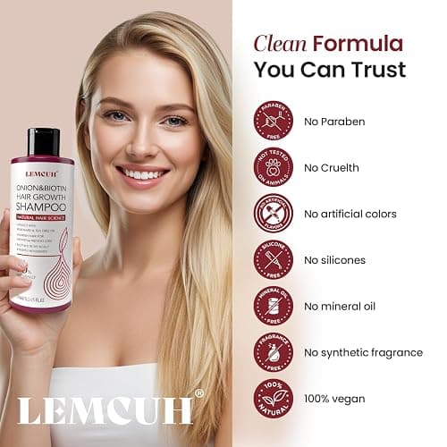 Onion & Biotin Hair Growth Shampoo: Infused With Natural Rosemary Tea Tree Anti Hair Loss Shampoo - Scalp Smooths Thickening Formula Support Hair Regrowth For Women Men 12.5Fl Oz thumbnail 6