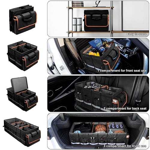 Car Trunk Organizer and Storage with Lid & Removable Leakproof Cooler Bag, Car Accessories 6 Removable Dividers for Custom Space, Collapsible Large Trunk Organizers Interior for SUV Sendan with Cover thumbnail 2