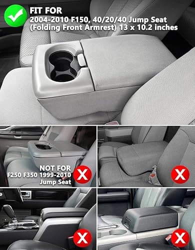 KBH Center Console Armrest Cover for Ford F150 2004-2010, 40/20/40 Split Bench Jump Seat, Middle Console Lid Protector Thick Pad, Vinyl Leather, Anti-Scratch, Black thumbnail 2