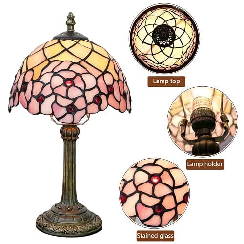 wecrejoni Tiffany Lampe, Nachttischlampe, Buntglaslampe für Schlafzimmer, Wohnheim, Küche, ästhetisches, süßes Wohndekor-Geschenk (Kirschblüten) thumbnail 2