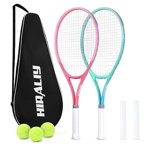 HIRALIY Tennis Rackets 2 Pack for Adults Beginners - 27 Inch Lightweight Aluminum Tennis Racquet Set with 3 Balls & Carry Bag - Vibration Dampening & Large Sweet Spot for Men Women Couples - Image 1