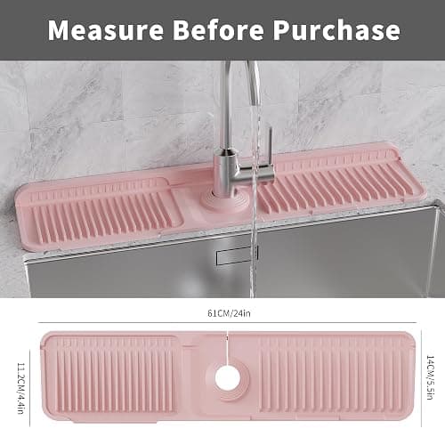 WAFT YEARN 24X5 Inch Silicone Durable Faucet Mat Kitchen Sink Splash Guard Draining Protector Tray Liner Absorbent Protective Counter Accessories For Sink Kitchen Bathroom Laundry Room Bar & RV Pink thumbnail 2