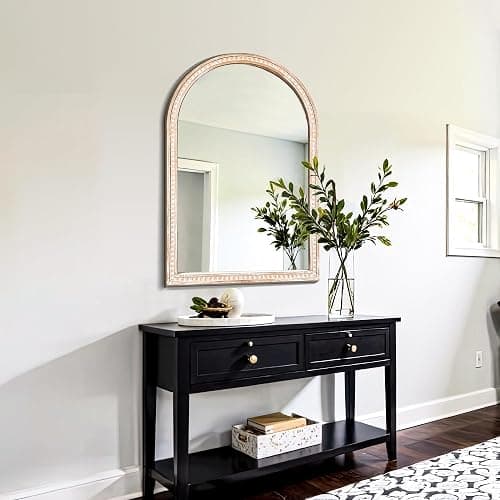 AMOISE Arched Vanity Wall Mirror 36 x 24 Inch Beaded Wood Frame Boho Farmhouse Decorative Mirror for Bathroom Bedroom Entryway Living Room thumbnail 6