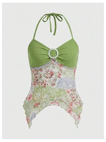 Verdusa Women's Y2k Halter Top Fairy 2000s Clothing Asymmetrical Going Out Tops Aesthetic Whimsical Clothes thumbnail 5