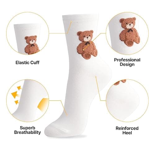 Kikiya Women's Cotton Crew Socks - Cute Smiley Face Funny Bow Fruit Graphic Crazy Animal - Ladies Girls Casual Socks Size 6-8 thumbnail 5