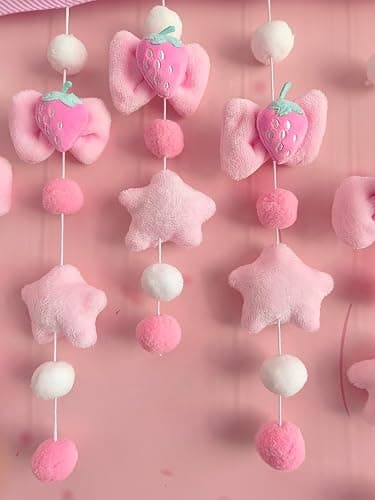Kynthyre Cute Plush Curtain for Door Window Wall 33" W x 35" L Self-Adhesive Pink Strawberry Kawaii Curtain for Living Room and Bedroom Decor thumbnail 3