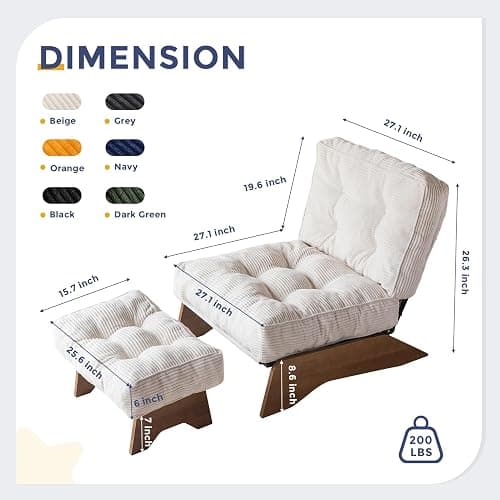 MAXYOYO Accent Chair with Ottoman Adjustable Backrest, Tufted Living Room Chair Upholstered Lounge Chair with Footrest Set, Modern Chair Cozy Reclining Chair for Reading Room, Beige thumbnail 2