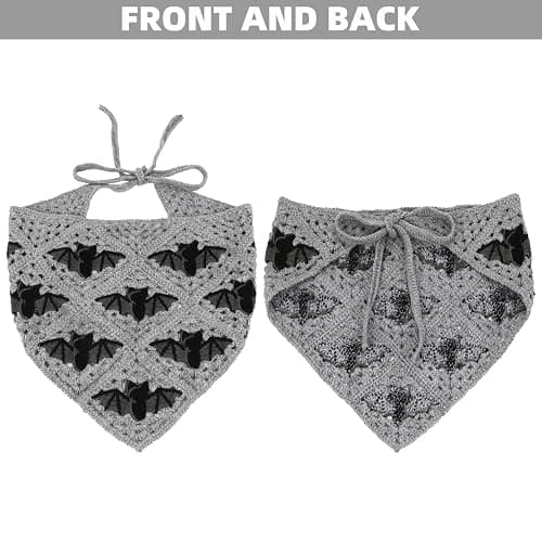BQSAZHYJ Gothic Crochet Headbands Bat Pattern Bandana for Women, Cotton Knit Triangle Headband Greyscale Halloween Style Head Scarf Christmas Vintage Crochet Hair Styling Decor thumbnail 5
