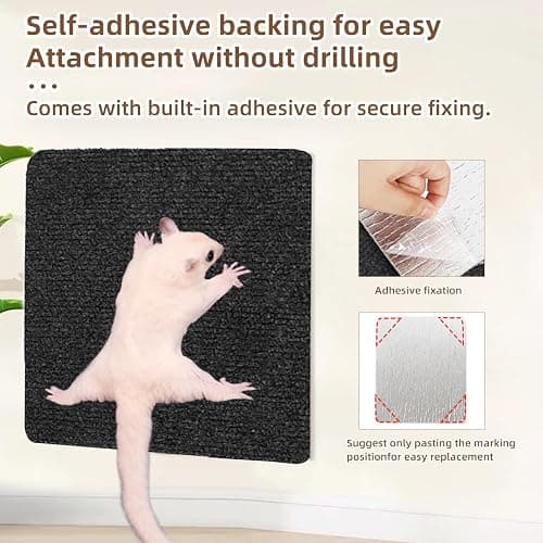 6-Pack Self-Adhesive Sugar Glider Climbing Mats - Space-Saving Cage Accessories, Enrichment Toys for Sharpening Claws, Wall & Furniture Protectors for Small Pets (6pcs) thumbnail 2