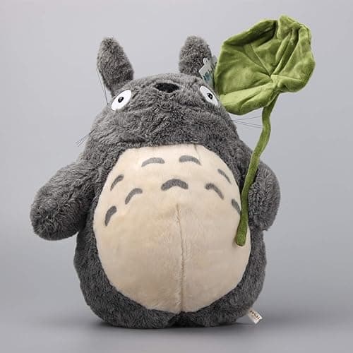 uiuoutoy Totoro Plüsch Kissen Katze Kuscheltier Stofftier Sofa Dekokissen Anime Baumwolle Spielzeugkissen Geschenk (Totoro with Leaf) - Image 1