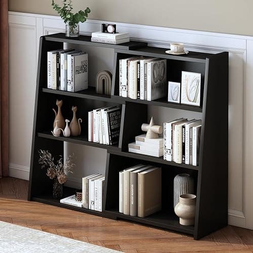 IOTXY Wooden Extendable Shelf Bookcase - 3-Tier Ladder Low Short Bookshelf for Small Space or Corner, Black, S - Image 1