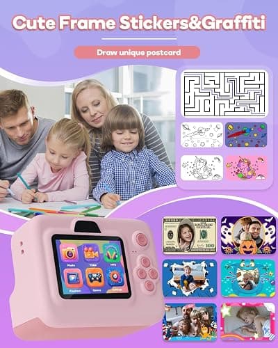 Dylanto Kids Camera Instant Print,1080P Kids Instant Cameras That Print Photos,Christmas Birthday Gifts for Girls Age 3-12,Portable Toy for 3 4 5 6 7 8 9 10 Year Old Girls Boys Pink thumbnail 3