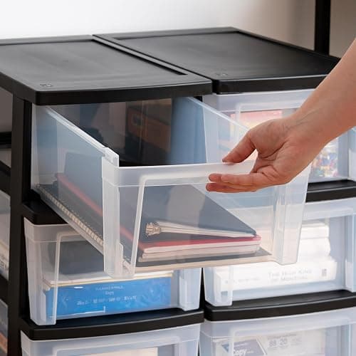 IRIS USA Plastic Drawer Storage Organizer, 3-Drawers, 2-Pack, for Classroom Art Craft Supplies, Bathroom Bedroom, Laundry Room, Black/Clear thumbnail 8