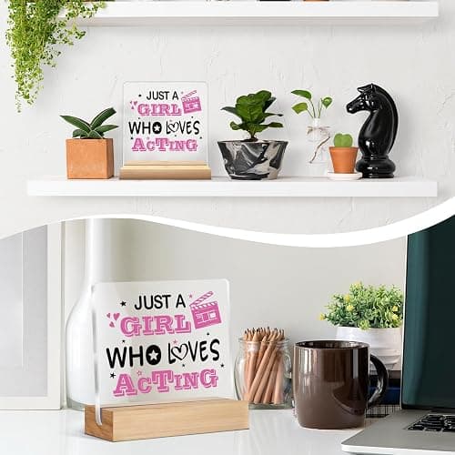 Theater Gifts for Girls Women, Musical Theater Acrylic Plaque Gifts for Theatre Lovers Actor, Just A Girl Who Loves Acting Desk Signs Decor thumbnail 6