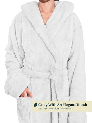PAVILIA Women Hooded Plush Soft Robe | Fluffy Warm Fleece Sherpa Shaggy Bathrobe thumbnail 3