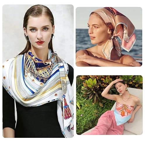upeilxd 4Pcs Silk Head Scarves for Women Satin Hair Scarf 35”Large Square Bandana Silk Like Neck Scarf Shawl thumbnail 6