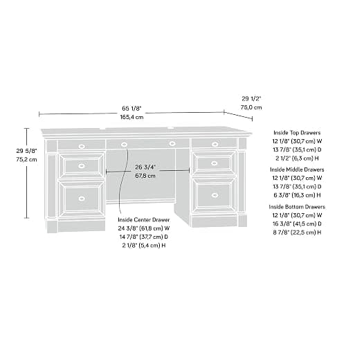 Sauder Palladia Office Desk with Drawers, Executive Desk with File Cabinet Storage, Cable Management, Keyboard Tray, in Select Cherry Finish thumbnail 3