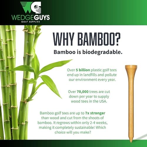 Wedge Guys Bamboo Golf Tees 2-3/4" | 100,250,500 or 1000 pcs. | Extra Durable & Stronger Than Wood Tees | Biodegradable & Less Friction | PGA Professional Approved, Golf Tees Bulk Bag thumbnail 2